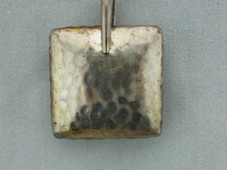 STERLING SILVER 925 Vintage Jewelry Charm Pendant Hammered Design Square Bracelet Chain Necklace Art Deco st853