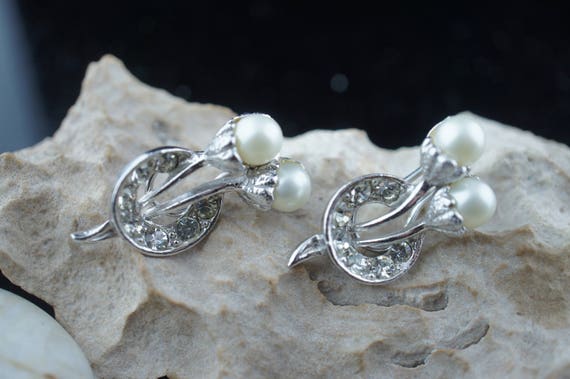Vintage Jewelry Art Earrings  Pearls Faux Rhinest… - image 5