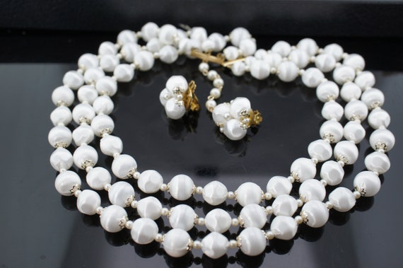 Set De Bijoux Perles - Collier + Bracelet + 3 Paires De Boucles D'oreilles - Rouge Noir Blanc - Acrylique