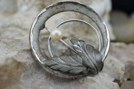 Sterling Silver 925 Brooch CC Vintage Art Deco Jewelry Pin Hoop