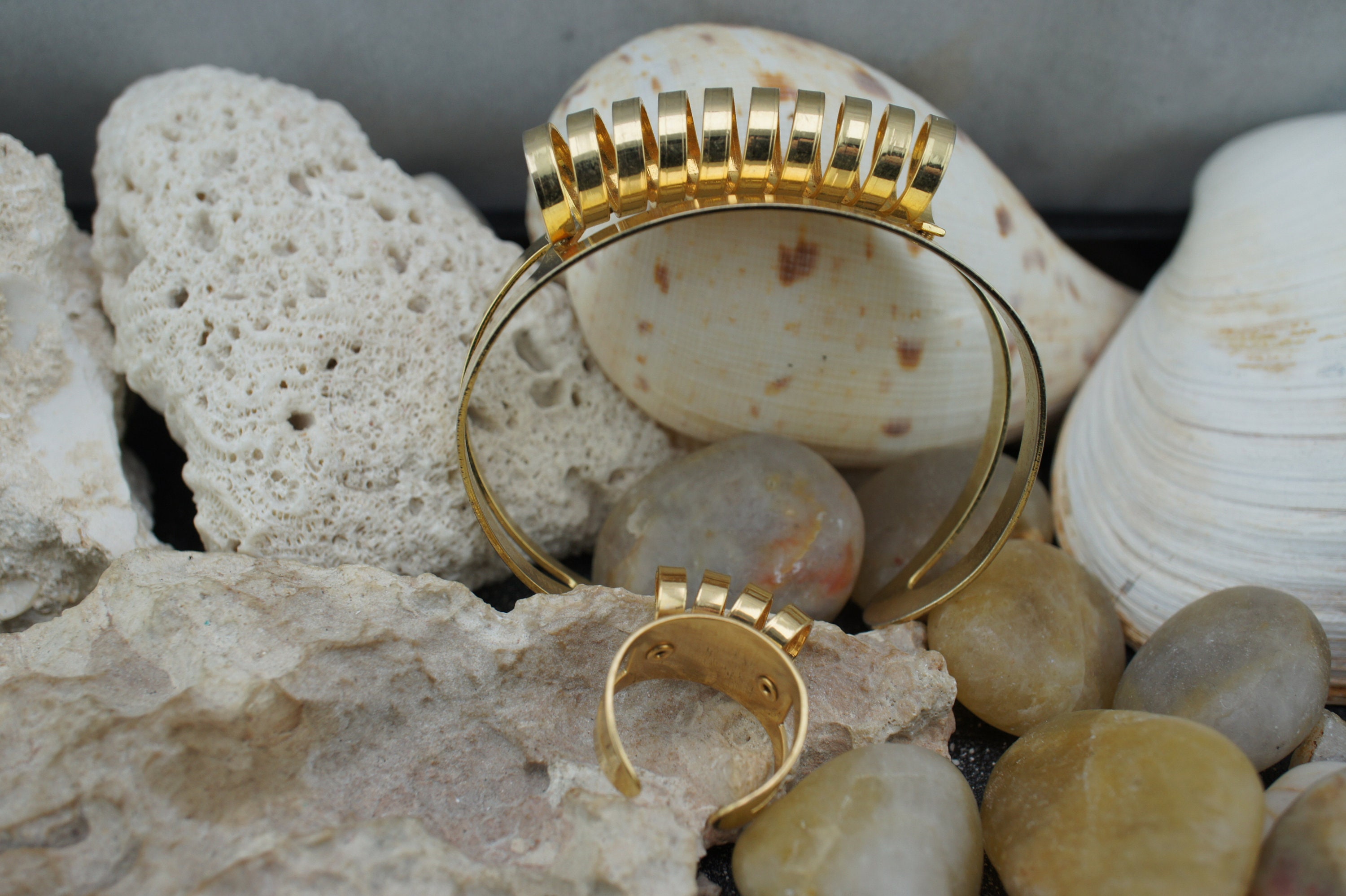 SARAHCOVブレスレット Set Sarah Cov Vintage Bangle Cuff Bracelet Ring Gold Tone