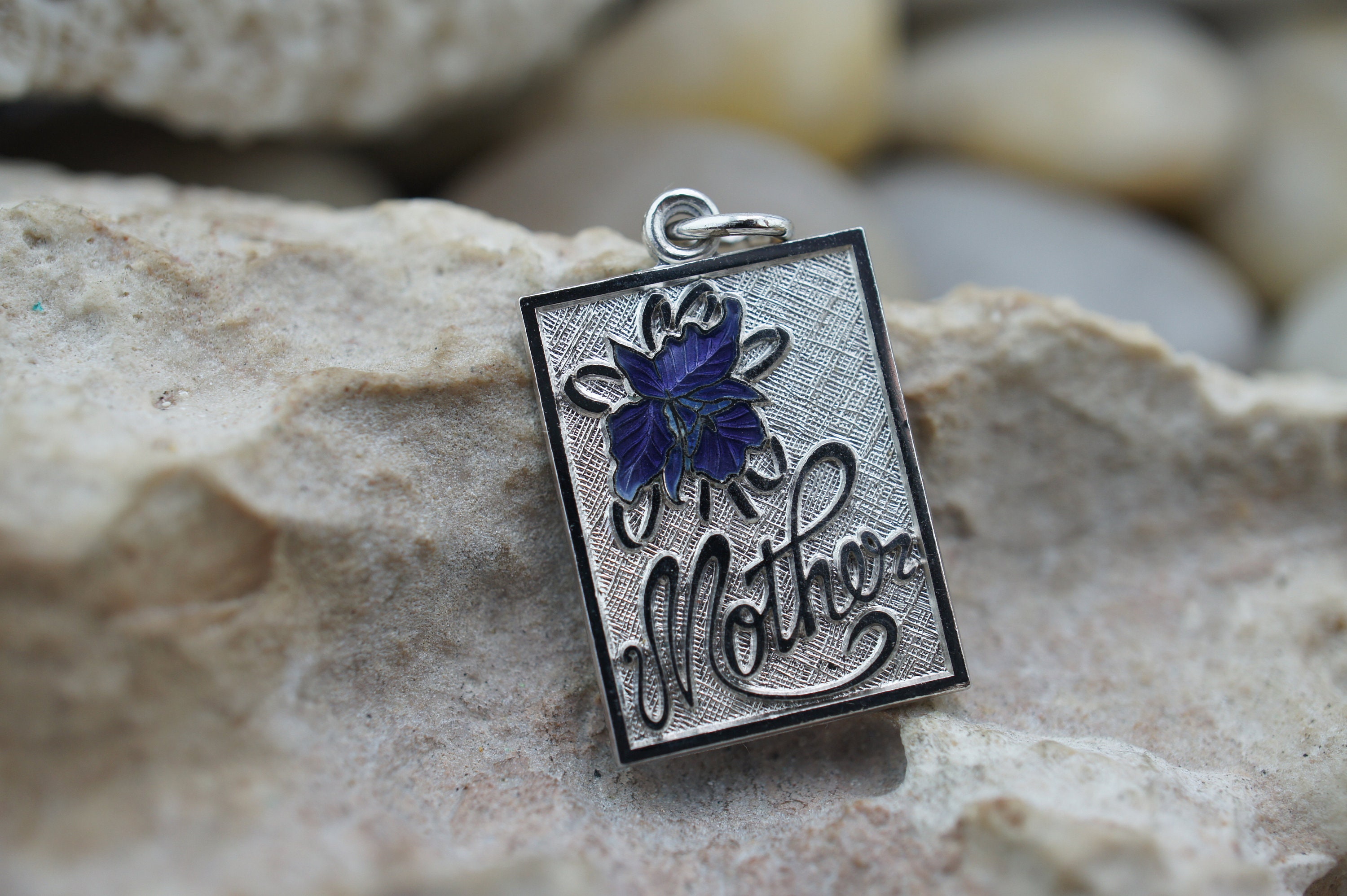 Pendentif Ancien En Argent Massif 925 - Style Art Déco Fleur Violette - Occasion