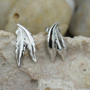 Sterling Silver 925 Vintage Art Deco Stud Pierced Earrings Hammered Design Leaves Jewelry 33