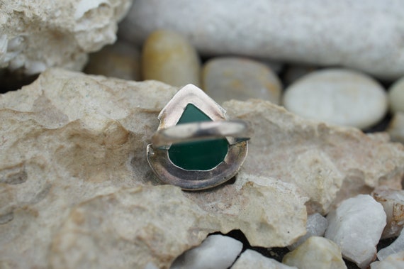 925 Ring Vintage Sterling Silver Green Faux Stone… - image 5