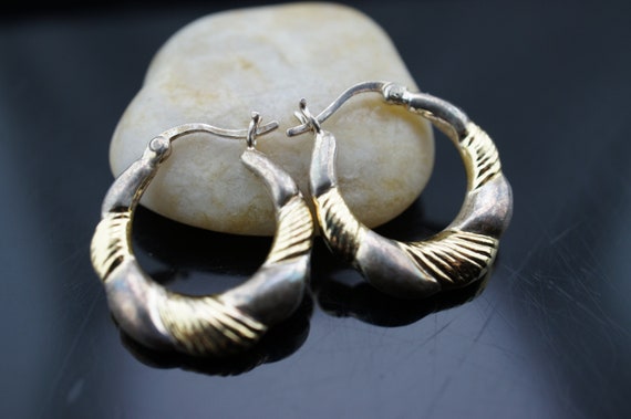 STERLING SILVER 925 Vintage Art Deco Stud Pierced Earrings Hoops 