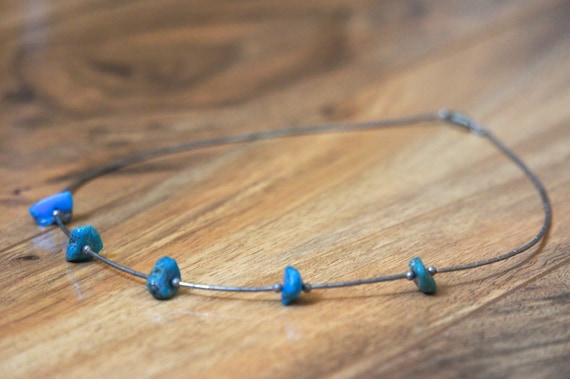 Vintage Necklace Chain With Sterling Silver 925 Tubes Turquoise