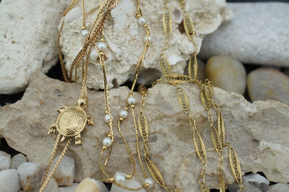 Buy Vintage Jewelry Necklace Necklaces Chain Set 3 Charms Gold