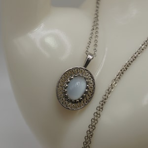 925 Collana Girocollo a catena 18 &#39;&#39; lungo Anchor Design Vintage Art Deco Pendente Ovale Filigrana Moon Stone Jewelry Modernist SO159