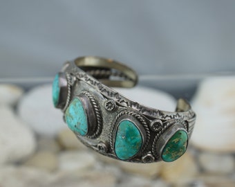 アクセサリー vintage turquoise silver925 bangle MEXICO 925 Sterling Silver Vintage Turquoise Inlay Bangle