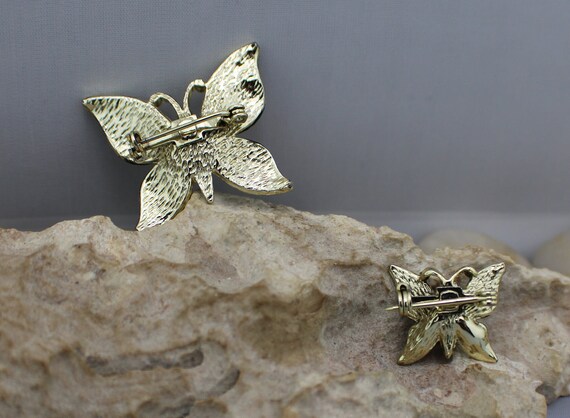 Butterfly butterflies Brooch Pin Black Gold Tone … - image 5