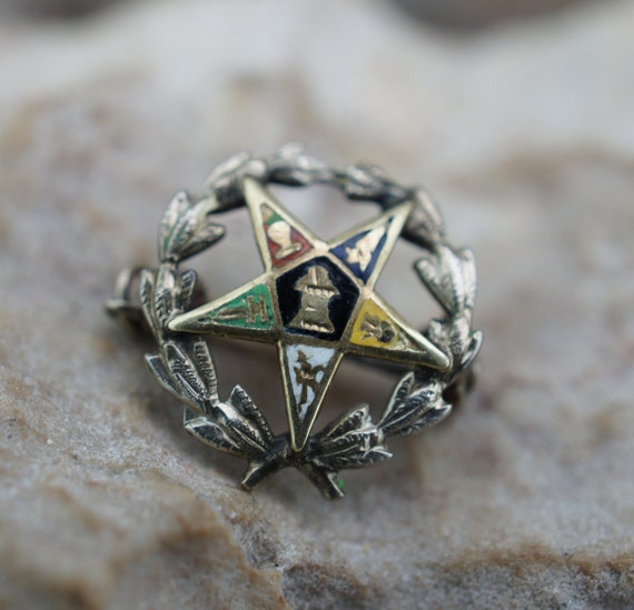 Vintage 14K Solid Gold Eastern Star Masonic Pin 1… - image 1