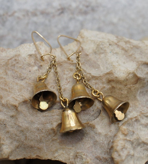 14k Solid Gold Earrings Yellow Smooth Design Drop… - image 2