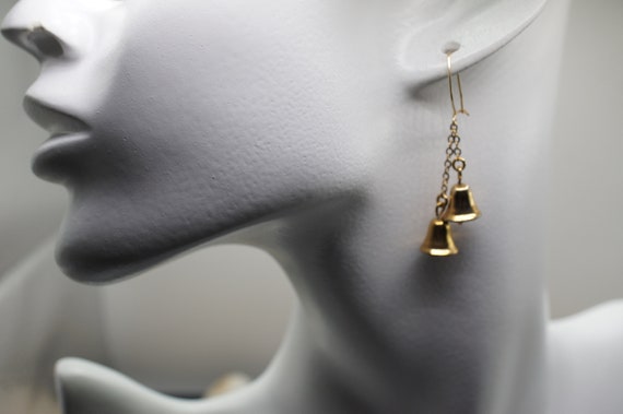 14k Solid Gold Earrings Yellow Smooth Design Drop… - image 1