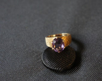 Solid Gold 10 K Ring Vintage 2ct Amethyst Gemstone Size 5 Wedding Ring Band