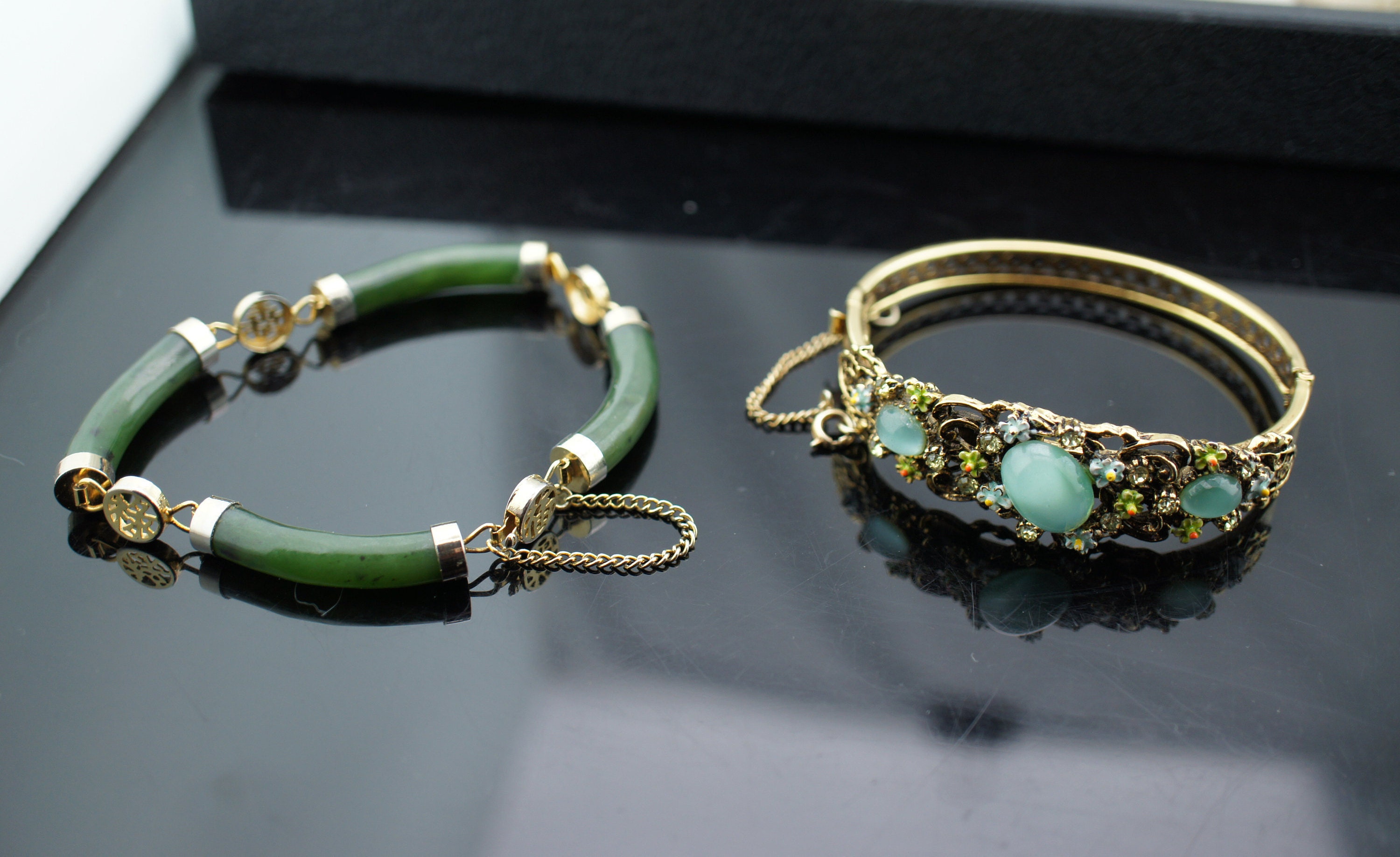 Bracelet Argenté Style Art Déco Vintage - Forme Rectangle Vert - Neuf Sans Emballage