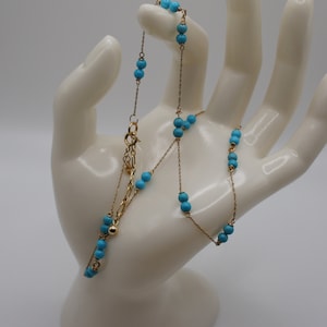 Solid Gold 14k EG Bolivia Chain Necklace Choker 16.5” long beads turquoise twisted design gift Art Deco Vintage Jewelry Deco D