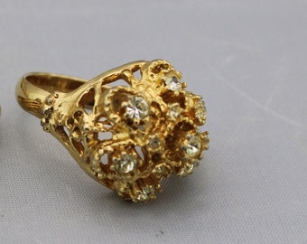 Vintage 18KT HGE ESPO Gold Plated Ring Size 9 With Clear