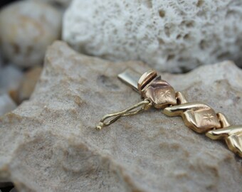 Pulsera vintage Altinbas de oro macizo 585 de 14 k, unisex, modernista,  amarilla, de 7,5'' de largo, 9,5 gramos, diseño de eslabones en X,