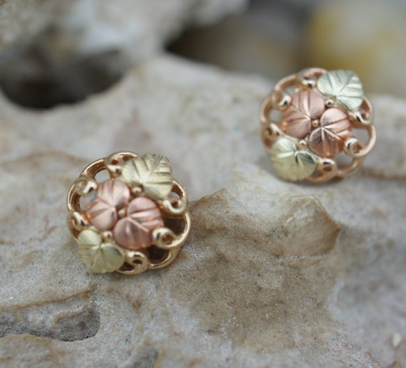10k Solid Gold Earrings Stud Piercing Tricolor Ye… - image 3