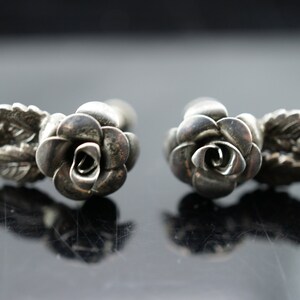 Sterling silver 925 screw back  flower rose leaves  Earrings Vintage Jewelry Art Deco gift st611