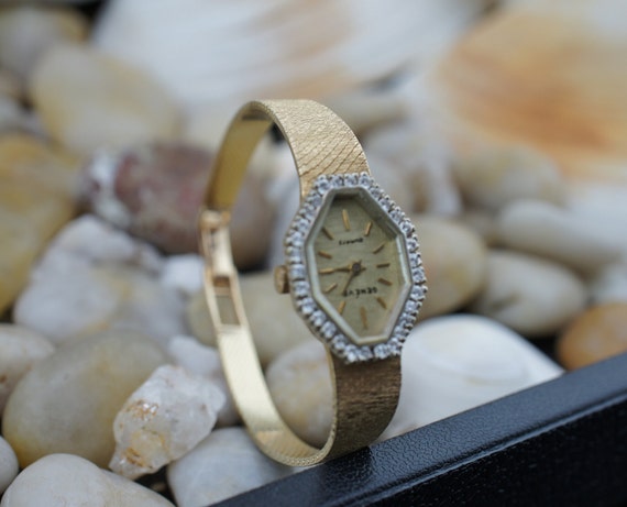 GENEVE Quartz Ladies Watch Diamonds Goldtone Bracelet Ladies Geneve 14k gold diamond watch — Vintage Jewelers  main image 2