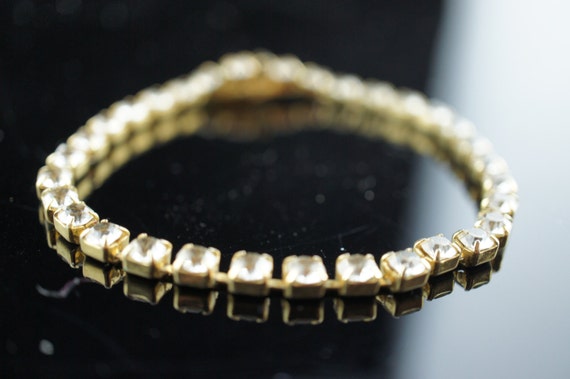 Vintage Art Deco Monet Bracelet  gold tone Cubic … - image 2