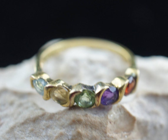 Bague Ancienne En Argent 925 Plaqué Or - Pierre Bleue Kyanite Et Rhodolite, Taille 57 - Occasion