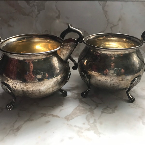 2 Pièce FB Rogers Footed Sugar/Creamer Trade Mark 1883 F.B. Rogers 200 Grammes Silver Sterling 136 Tea Serving of