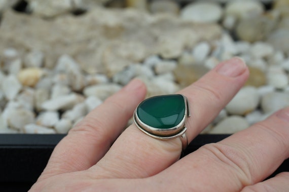 925 Ring Vintage Sterling Silver Green Faux Stone… - image 7