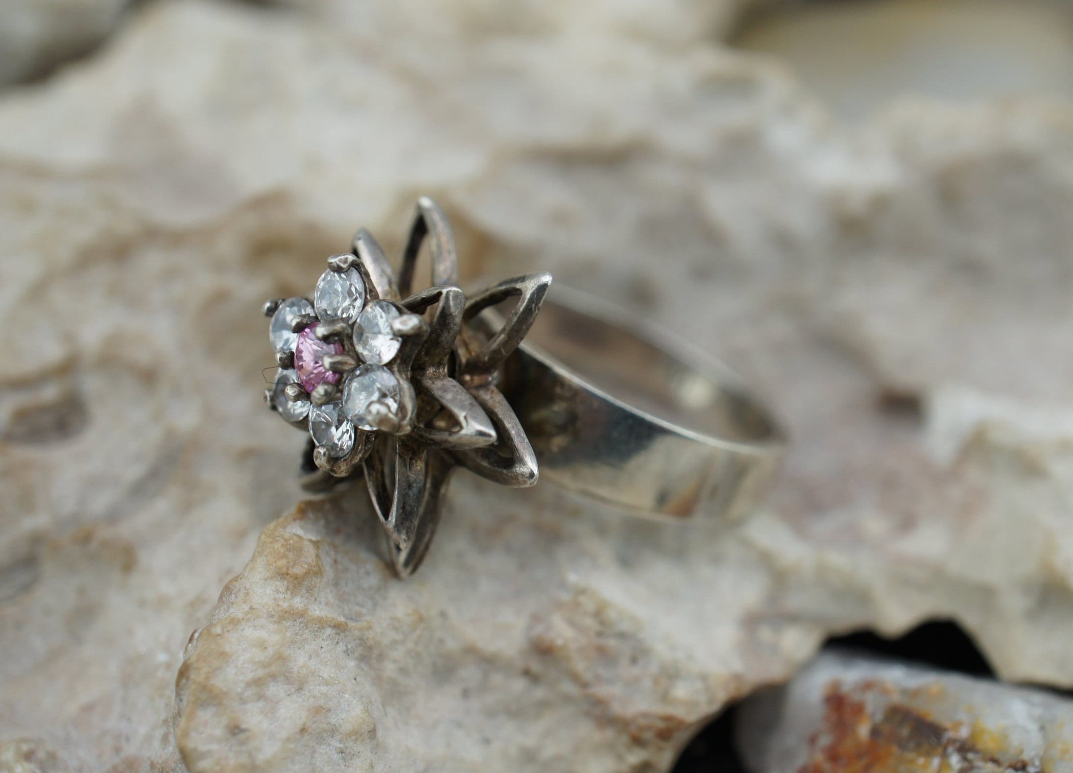 925 Sterling Silver GU27 Adjustable Flower Ring Taxco Mexican
