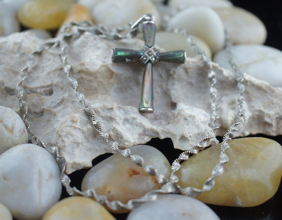 925 Italy Necklace Vintage Art Pendant Sterling Silver Cross Cz