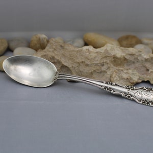 Vintage Sterling Silver 925 Serving Tea Spoon Silverware Flatware Piece S Stamp 6&#39;&#39; Long 6&#39;&#39; Floral Design Monograms NY