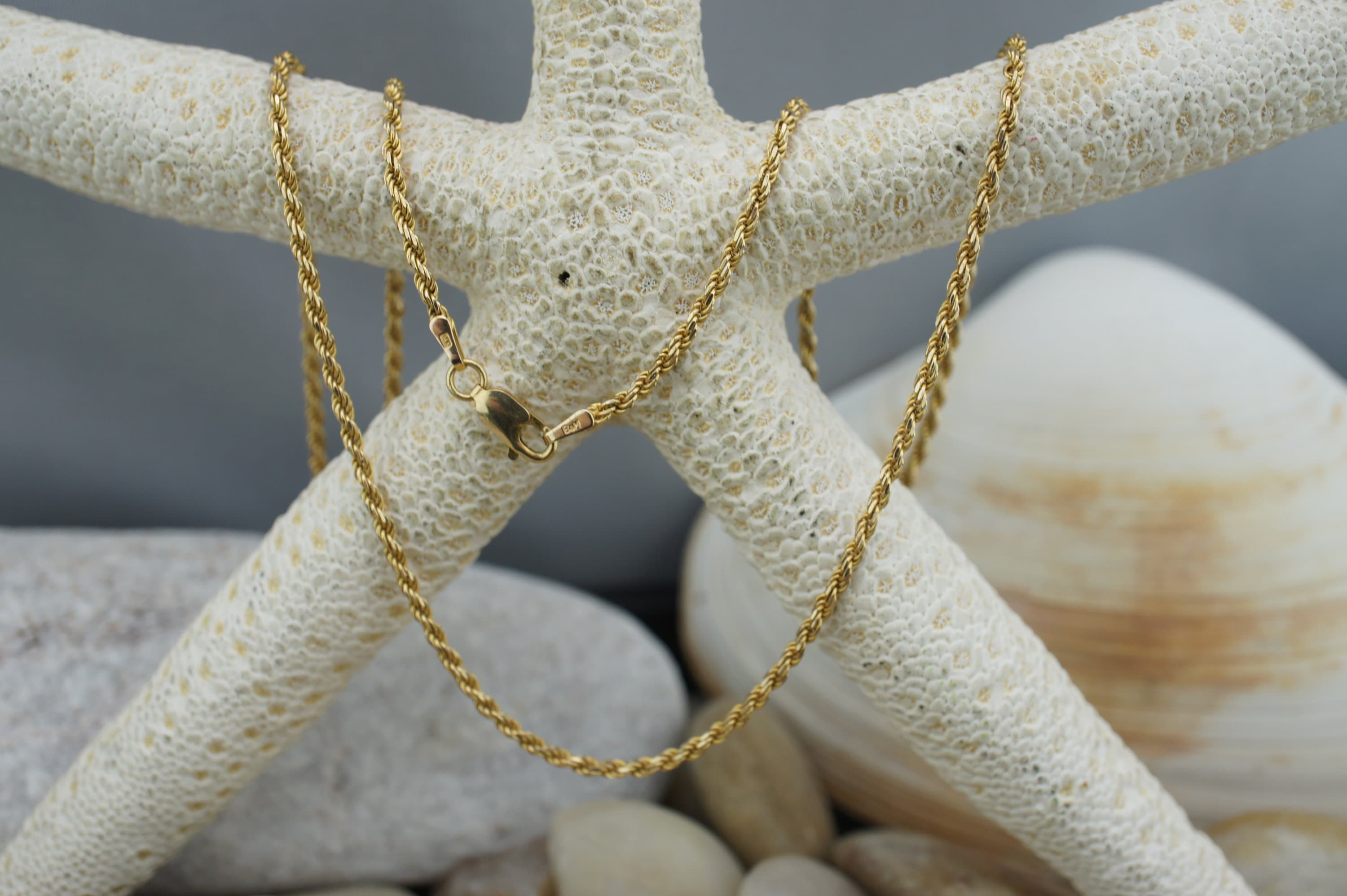 Solid Gold 14k 585 Italian Gold Twisted Design Chain Necklace 7.7