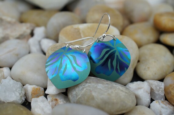 925 Sterling Silver Art Deco Jewelry Vintage Pierced Stud  Earrings Green Purple Drop Part Flower Leaves Leaf Enameled Circle Circa st1028 View 4