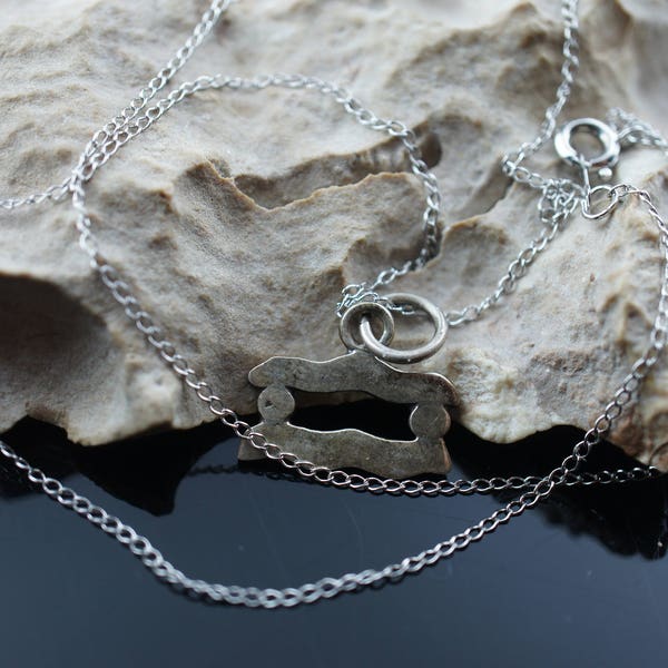 STERLING SILVER Vintage Art Deco Necklace Chain Pendant 925 Symbol Zodiac Aquarius Waterman Jewelry circa minimalist Modernist Graceful st64