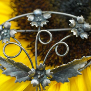Circa Floral Flower Chamomile Brooch Pin Sterling Silver 925 Art Nouveau vintage jewelry era 1940s Big modernist circles T-082