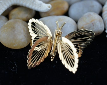 Broche Papillon Vintage Or Et émail Multicolore - Occasion En Parfait état, Bijou Fantaisie