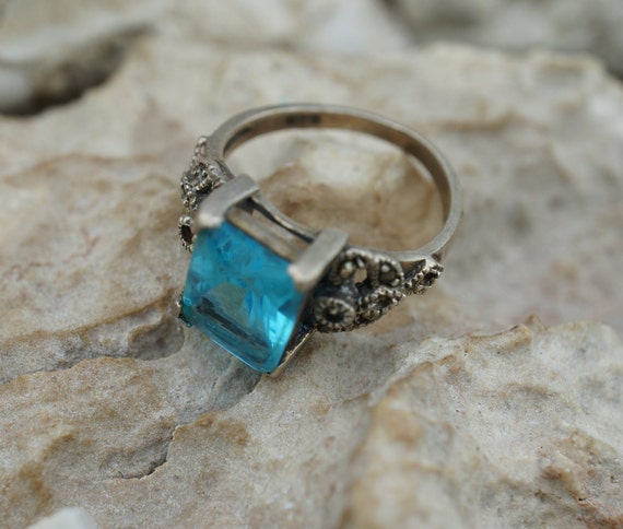 STERLING SILVER 925 Vintage Ring Size 5 1/4 Blue Gemstone Cz silver925 vintage ring