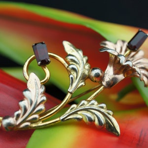Circa Floral Flower Leaf Leaves with Zircon Brooch Pin Jewelry Sterling 925 Art Nouveau vintage era 1940s Big modernist T-075