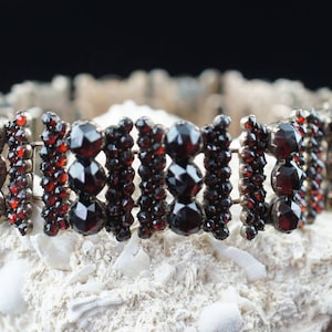 Vintage Antique Art Deco Tennis Bracelet Art Deco 8-9k Yellow  Gold Almandine (Red) Garnet tennis bracelet , safety chaine, B