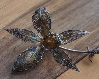 Broche Ancienne Argent Massif 925/1000, Filigrane, Motif Fleur De Lys