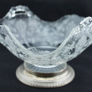 Wallace 4640 Cambridge Rose Point Crystal Signed Sterling Basket Floral Design Pattern Art Glass Decor Brilliant American Cut