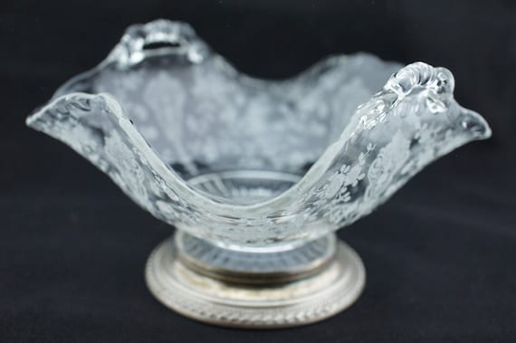Wallace 4640 Cambridge Rose Point Crystal Signed Sterling Basket