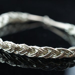 Vintage Art Deco bracelet Native American&#39;s Jewelry Navajo Indian Chain with Sterling Silver 925 Tubes small seed beads plaited d030