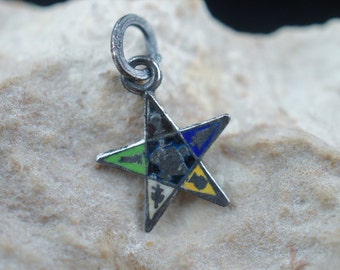 Vintage sterling silver  Order of Eastern Star pendant Freemasonry Enamel Star Masonic pendant charm rhodium finish since 1880  Art u253