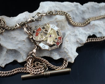 9K solid Gold Elk on E H Hill Wil Del 184 Fob Chain pocket watch Wheat Designer Style Gold field Coat of Fancy necklace with pendant P-184