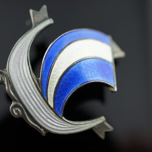 Art Deco Jewelry Brooch Vintage STERLING Silver 925   Pin Guilloche Boat Brooch Viking Ship Sterling Askel Holmsen circa Modernist d057