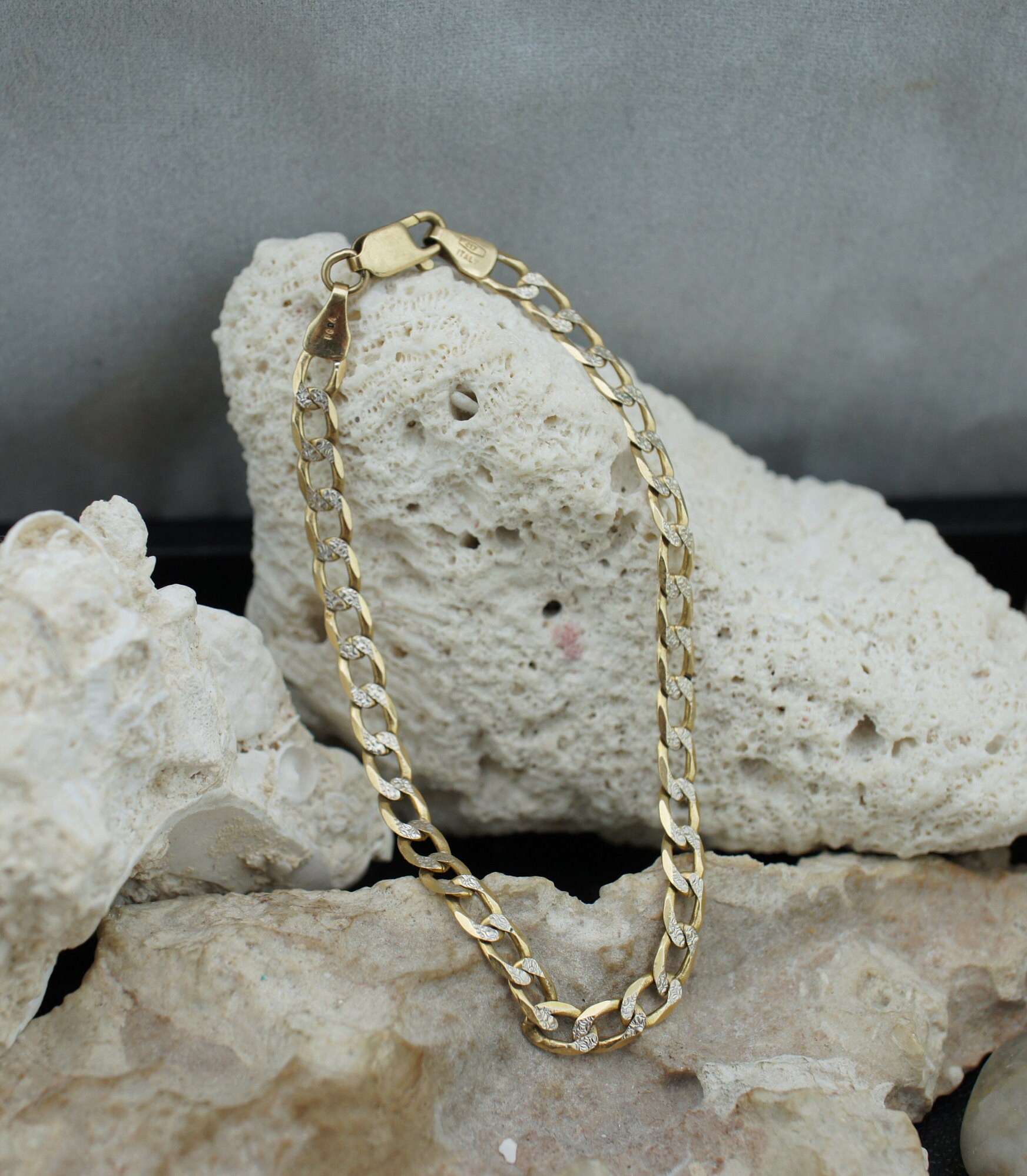 Art Deco 10K Solid Gold 417 Italy Yellow White Chain Linked Ring in ...