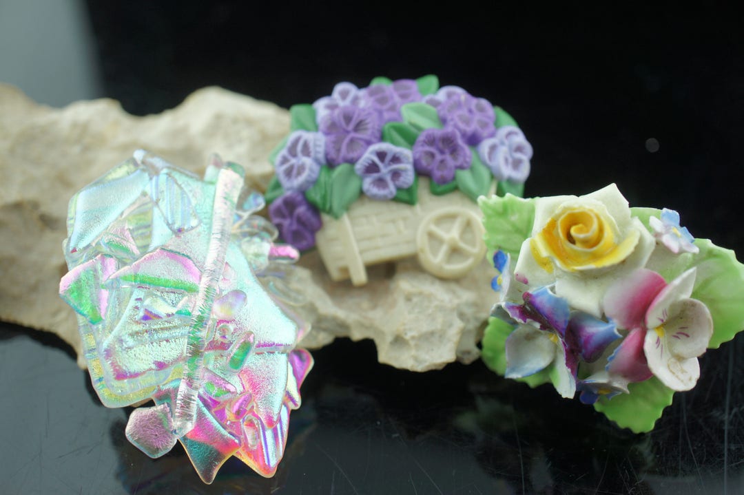 3 Peice Floral Brooch Set with Purple and Pink Flower Accents Bracelet. Floral Purple Brooch Pin, Vintage Style Jewelry Gift - Etsy main image 3