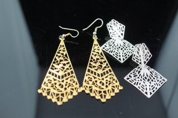 Boucles D'Oreilles Pendantes Vintage Années 70/80 - Or Métal, Clips - Occasion